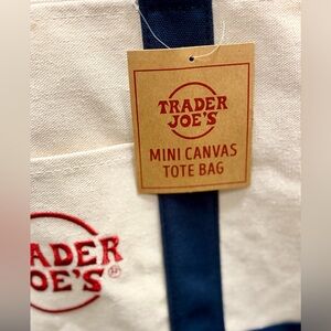 Trader Joe's Navy Blue and Cream Mini Tote Bag. NWT